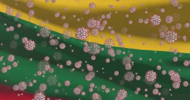 Covid Viruspandemi Litauen Litauisk Nationell Flagga Med Coronavirus — Stockvideo