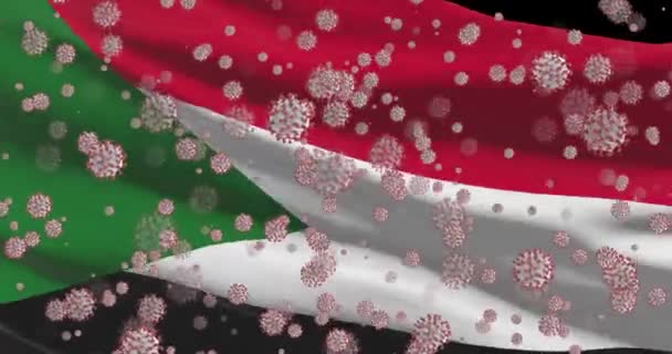 Covid Viruspandemi Sudan Sudans Nationella Flagga Med Coronavirus — Stockvideo