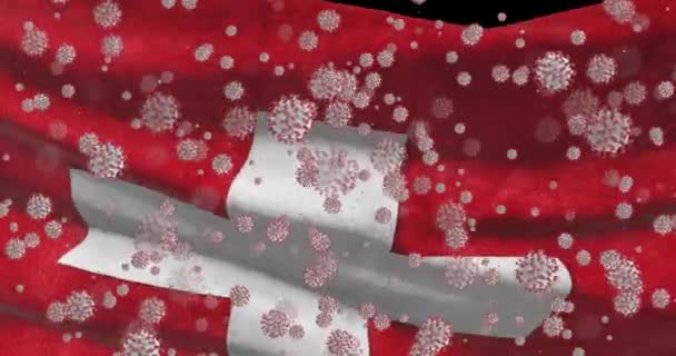 Covid Virus Pandemie Zwitserland Zwitserse Nationale Vlag Met Coronavirus — Stockvideo