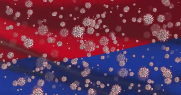 Covid Virus Pandemie Armenien Armenische Nationalflagge Mit Coronavirus — Stockvideo