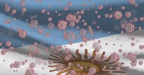 Arjantin Covid Virüs Salgını Koronavirüslü Arjantin Bayrağı — Stok video