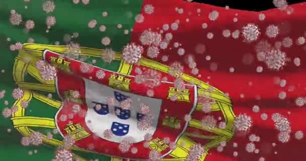 Вирусная Пандемия Covid Португалии Португальский Национальный Флаг Коронавирусом — стоковое видео