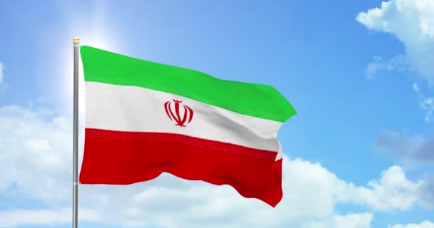 Irán Política Noticias Bandera Nacional Iraní Imágenes Fondo Del Cielo — Vídeos de Stock