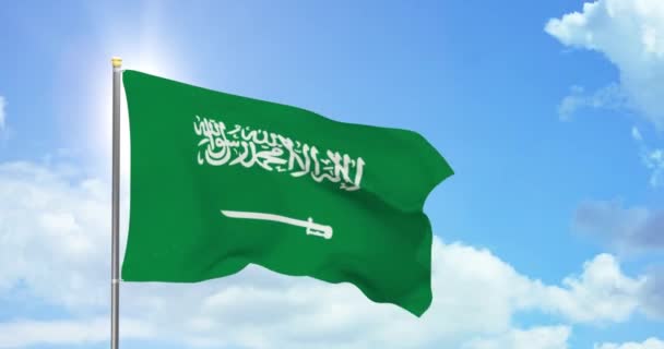 Arabia Saudyjska Polityka Wiadomości Arabia Saudyjska Flaga Narodowa Tle Nieba — Wideo stockowe