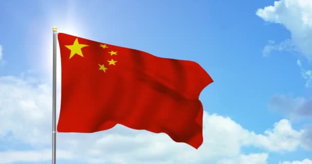 China Política Notícias Bandeira Nacional Chinesa Céu Imagens Fundo — Vídeo de Stock