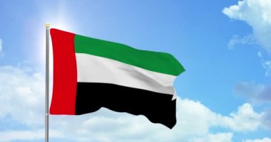 Birleşik Arap Emirlikleri siyaseti ve haberleri. Gökyüzü arka planında BAE ulusal bayrağı