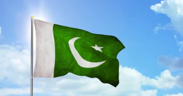 Pakistán Política Noticias Bandera Nacional Paquistaní Imágenes Fondo Del Cielo — Vídeos de Stock