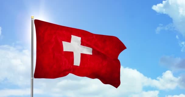 Schweiz Politik Och Nyheter Schweiziska Nationella Flagga Himlen Bakgrundsbilder — Stockvideo