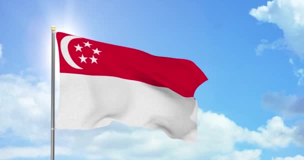 Singapur Politikası Haberleri Gökyüzü Arka Planında Singapur Ulusal Bayrağı — Stok video
