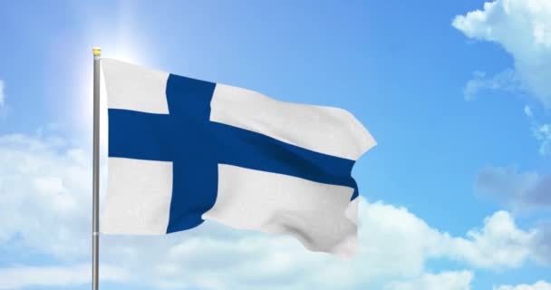 Finlandiya Siyaseti Haberleri Gökyüzü Arkaplan Görüntülerinde Finlandiya Ulusal Bayrağı — Stok video