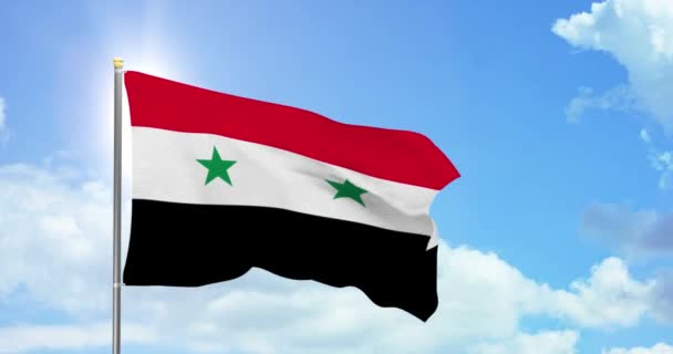 Syrie Politique Nouvelles Drapeau National Syrien Sur Fond Ciel — Video