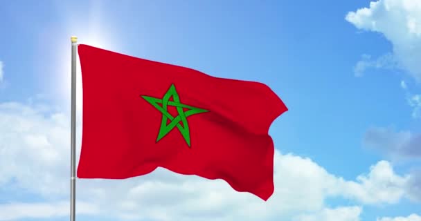 Marruecos Política Noticias Bandera Nacional Marroquí Imágenes Fondo Del Cielo — Vídeos de Stock