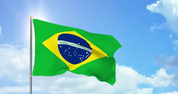 Brezilya Siyaseti Haberleri Brezilya Ulusal Bayrağı Gökyüzü Arkaplan Görüntülerinde — Stok video