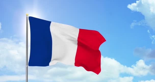 Fransa Siyaseti Haberleri Gökyüzü Arka Planında Fransız Ulusal Bayrağı — Stok video