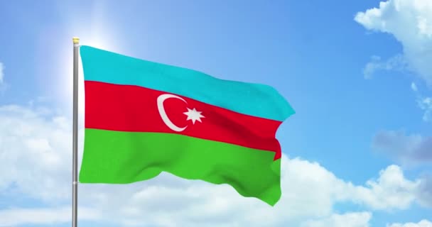 Azerbaiyán Política Noticias Bandera Nacional Azerbaiyán Imágenes Fondo Del Cielo — Vídeo de stock