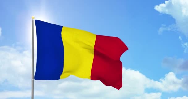 Rumania Política Noticias Bandera Nacional Rumana Imágenes Fondo Del Cielo — Vídeos de Stock
