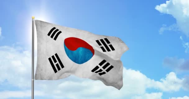 Güney Kore Siyaseti Haberleri Gökyüzü Arkaplan Görüntülerinde Kore Bayrağı — Stok video