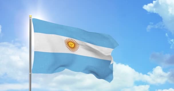 Argentinas Politik Och Nyheter Argentinska Nationella Flaggan Himlen Bakgrundsbilder — Stockvideo