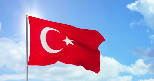 Turquía Política Noticias Bandera Nacional Turca Imágenes Fondo Del Cielo — Vídeos de Stock