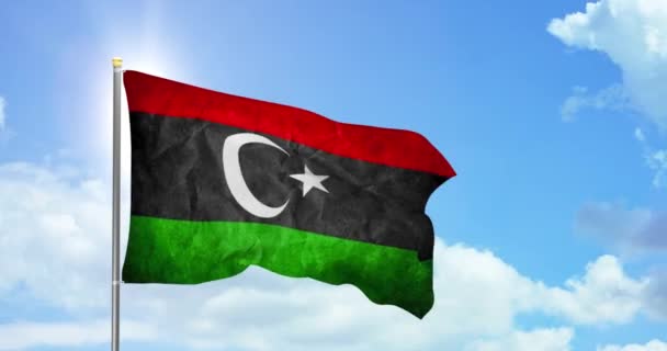 Libyen Politik Und Nachrichten Libysche Nationalflagge Himmel — Stockvideo