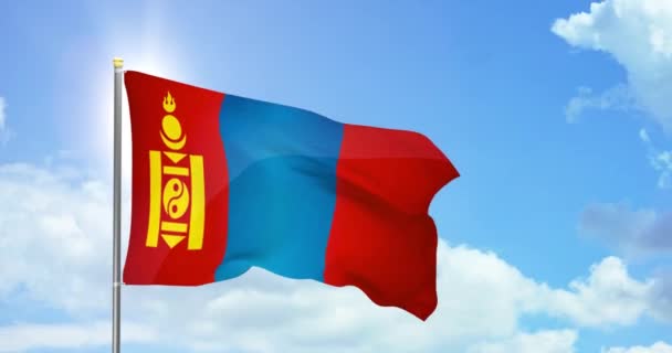 Mongolia Política Noticias Bandera Nacional Mongolia Imágenes Fondo Del Cielo — Vídeo de stock