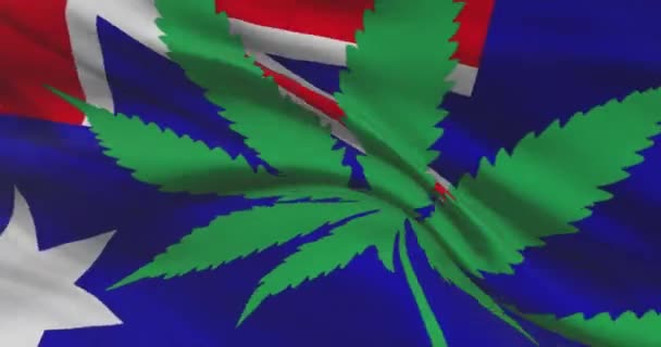 Bandera Nacional Australiana Con Hoja Cannabis Estatuto Legal Marihuana Medicinal — Vídeo de stock