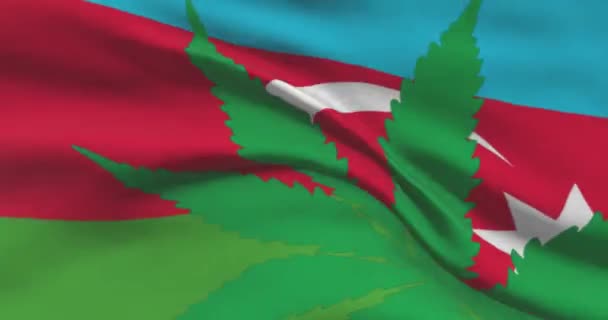 Bandeira Nacional Azerbaijão Com Folha Cannabis Estado Legal Maconha Medicinal — Vídeo de Stock