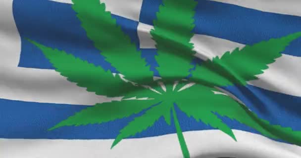 Bandeira Nacional Grécia Com Folha Cannabis Estado Legal Maconha Medicinal — Vídeo de Stock