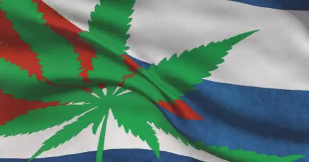 Bandera Nacional Cubana Con Hoja Cannabis Estatuto Legal Marihuana Medicinal — Vídeo de stock