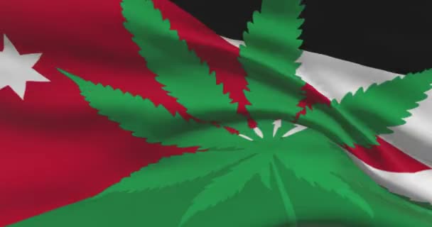 Bandera Nacional Jordania Con Hoja Cannabis Estatuto Legal Marihuana Medicinal — Vídeo de stock