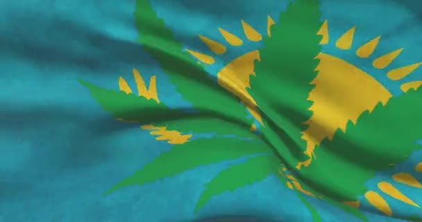 Kazachse Nationale Vlag Met Cannabisblad Wettelijke Status Van Medicinale Marihuana — Stockvideo