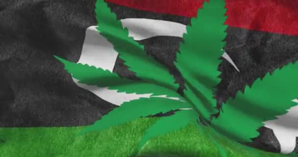 Bandera Nacional Libia Con Hoja Cannabis Estatuto Legal Marihuana Medicinal — Vídeo de stock