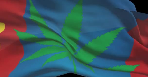 Bandeira Nacional Mongólia Com Folha Cannabis Estado Legal Maconha Medicinal — Vídeo de Stock