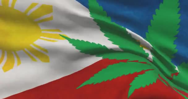 带有大麻叶的菲律宾国旗 医疗大麻在国内的法律地位 菲律宾政府和人口贩运委员会 关于杂草的社会问题 刑事和法律新闻 — 图库视频影像