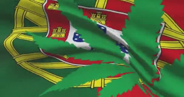 Bandera Nacional Portuguesa Con Hoja Cannabis Estatuto Legal Marihuana Medicinal — Vídeos de Stock