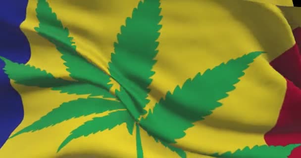 Bandeira Nacional Romena Com Folha Cannabis Estado Legal Maconha Medicinal — Vídeo de Stock