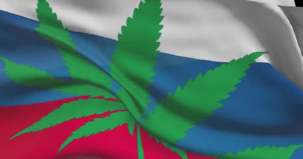 Russisk Flagg Med Cannabisblad Medisinsk Marihuanas Juridiske Status Landet Russland – stockvideo