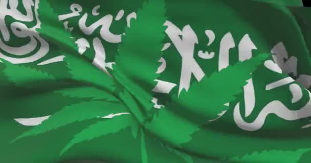 Bandera Nacional Arabia Saudita Con Hoja Cannabis Estatuto Legal Marihuana — Vídeo de stock