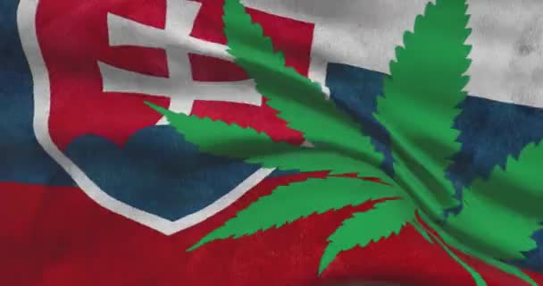 Bandeira Nacional Eslovaca Com Folha Cannabis Estado Legal Maconha Medicinal — Vídeo de Stock