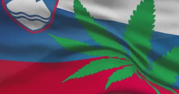 Slovenian National Flag Cannabis Leaf Legal Status Medical Marijuana Country — Stock Video