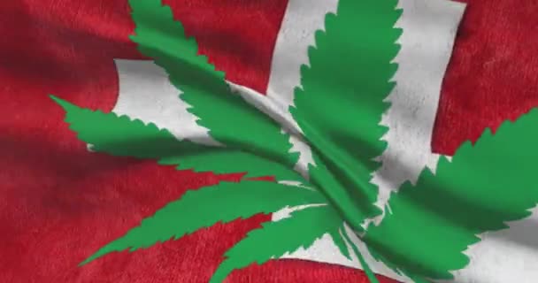 Bandera Nacional Suiza Con Hoja Cannabis Estatuto Legal Marihuana Medicinal — Vídeo de stock