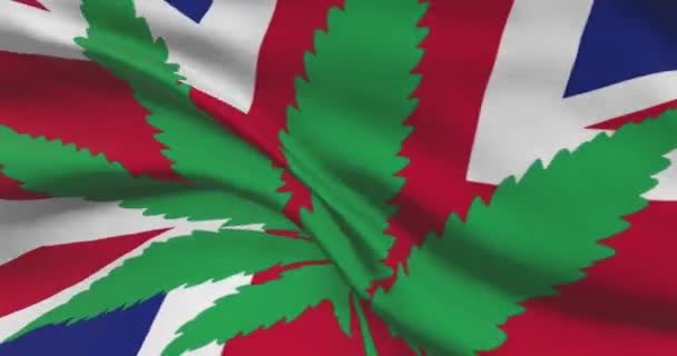 Bandeira Nacional Reino Unido Com Folha Cannabis Estado Legal Maconha — Vídeo de Stock