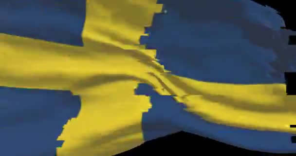 瑞典国旗有数字故障 网络攻击和黑客概念 瑞典政府与网络犯罪 — 图库视频影像