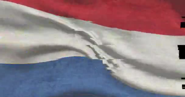 Netherlands National Flag Digital Glitch Cyber Attack Hacking Concept Dutch — Stock Video