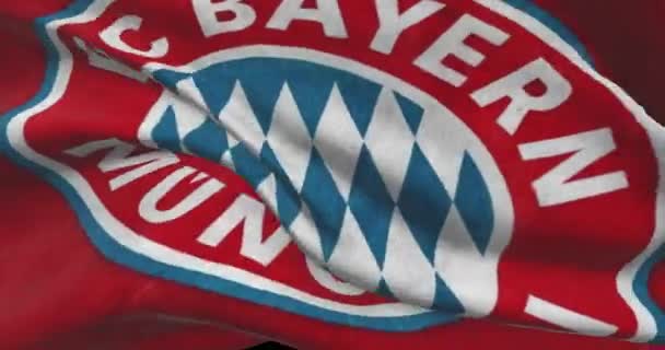 Баварія Розмахував Прапором Мюнхенський Футбольний Клуб Баварія Логотип Футбольної Команди — стокове відео