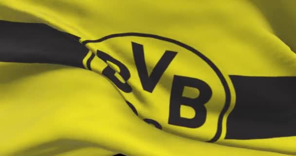 波鲁西亚多特蒙德Fc挥动国旗 波鲁西亚多特蒙德足球俱乐部背景 足球队的标志 — 图库视频影像