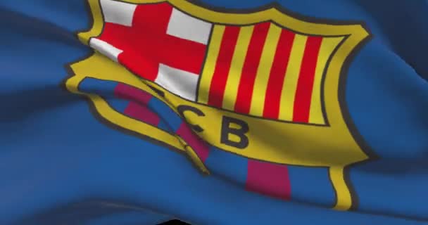 Barcelona Mává Vlajkou Fotbalový Klub Fcb Logo Fotbalového Týmu — Stock video