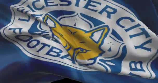 Der Leicester City Schwenkt Flagge Der Hintergrund Des Fußballklubs Leicester — Stockvideo