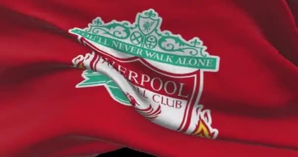 Liverpool Zwaaiende Vlag Liverpool Voetbalclub Achtergrond Logo Voetbalteam — Stockvideo