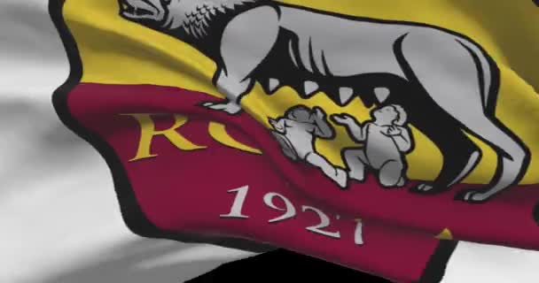 ローマFcの旗を振って ローマのサッカークラブの背景 サッカーチームロゴ — ストック動画